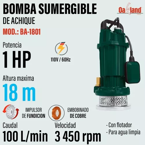 OAKBA1801 BOMBA DE AGUA 1 HP POZO PROFUNDO 