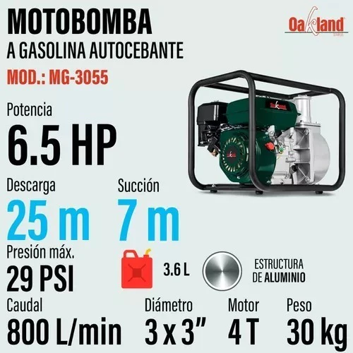 OAKMG3055 MOTOBOMBA A GASOLINA 3X3 OAKLAND